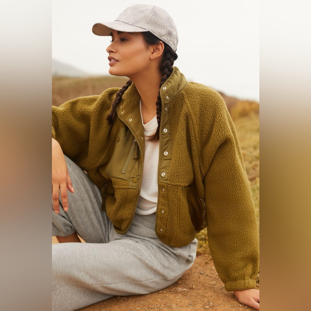 NWT FP Movement Free People Hit The Slopes Fleece Jacket Army Green XS - Picture 3 of 12